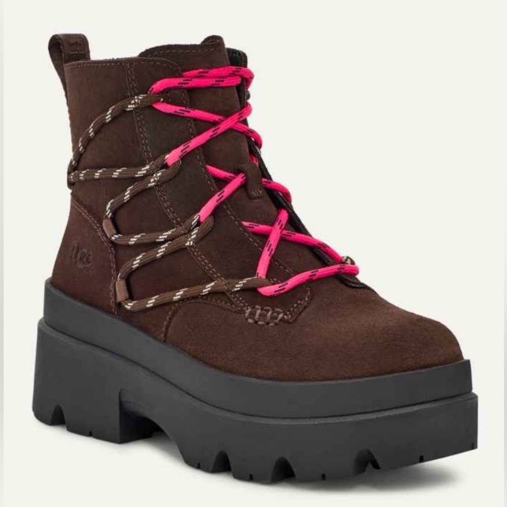UGG Brisbane Lace Up Suede Platform Boots Size 9 Burnt Cedar NWOB - Picture 8 of 13